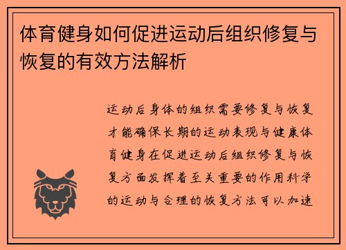 体育健身如何促进运动后组织修复与恢复的有效方法解析